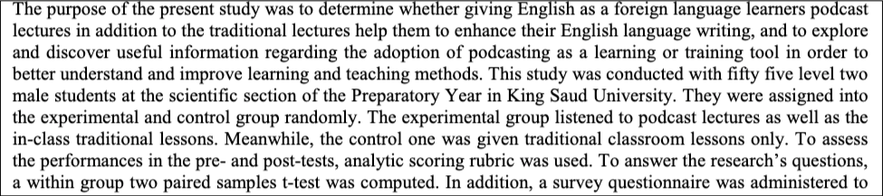 اقتباس مصوّر من كتاب Exploring Podcasting in English as a Foreign Language Learners’ Writing Performance