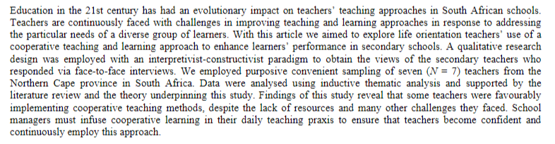 اقتباس مصوّر من كتاب The use of a cooperative approach to enhance learner performance in life orientation